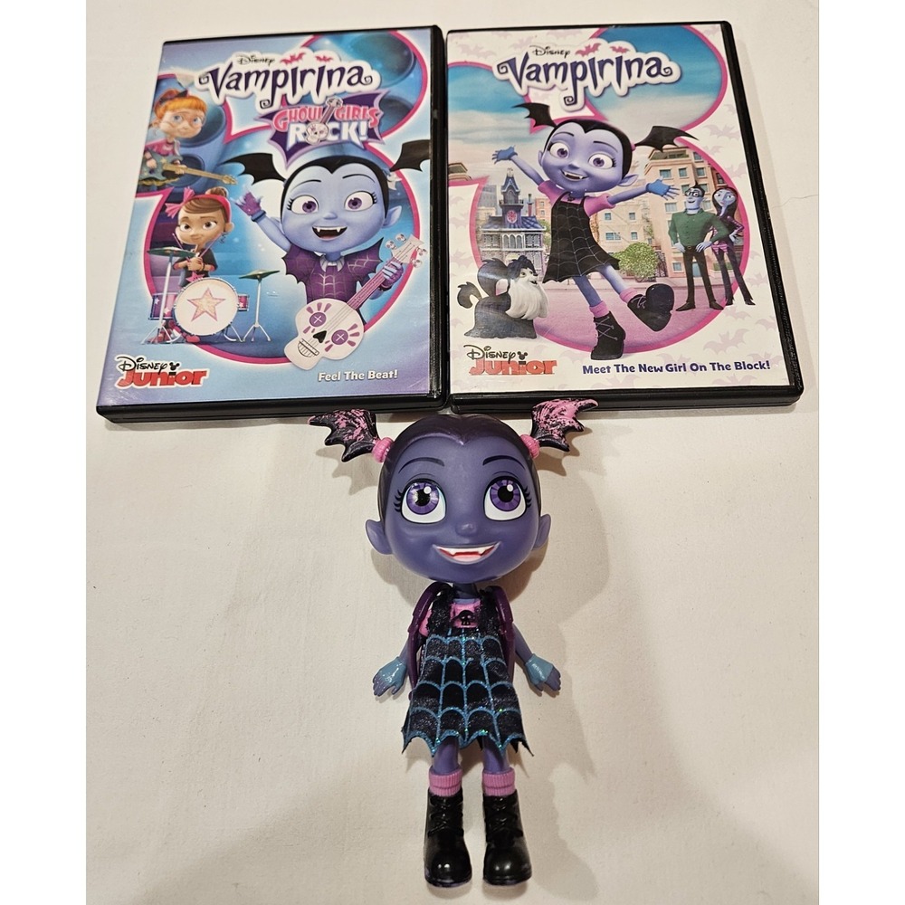 Disney‎ Vampirina Doll Figure + 2 DVDs Ghoul Girls Rock Meet New Girl Bundle